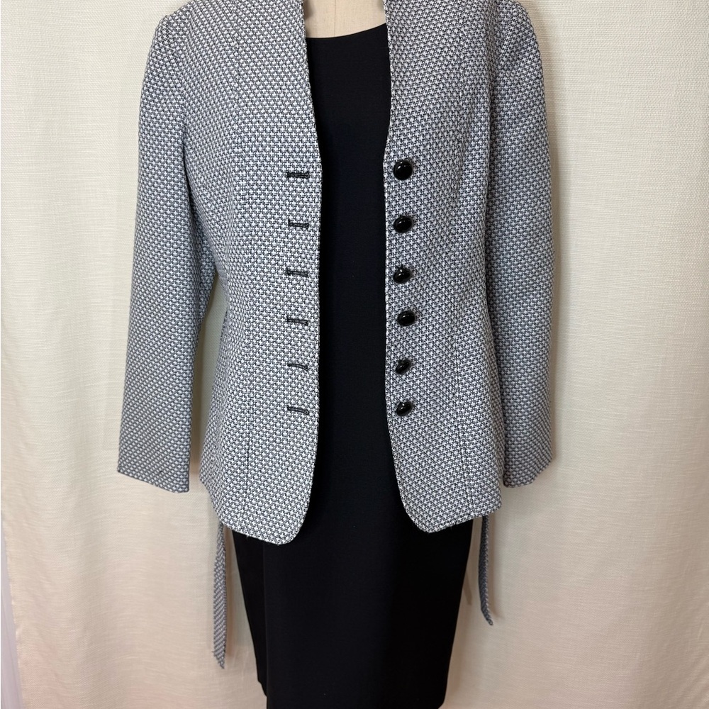 Preta A Porter Black White Suit Jacket Blazer Tie Waist Size 8 - Picture 4 of 9